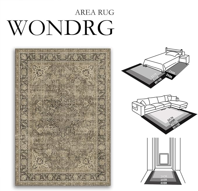 3x10 Washable Runner Rug Brown Vintage Non Slip Soft Low Pile Hallway Kitchen Rug Distressed Oriental Carpet for Laundry Bathroom Bedroom Living Room Home Decor