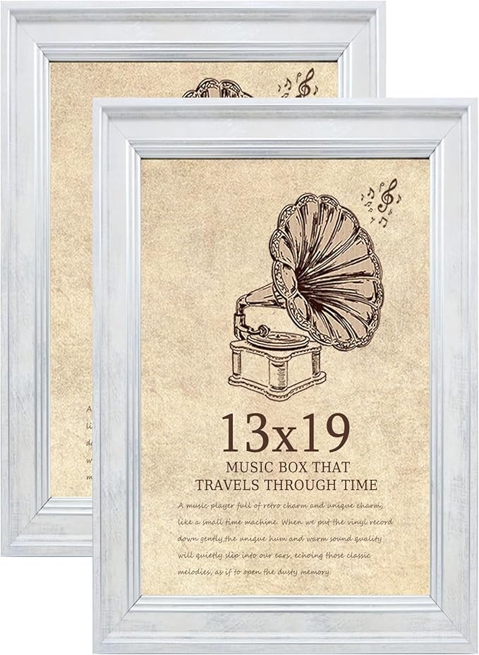 13x19 Picture Frame with Real Glass set of 2-Vintage Frames - Antique Style Frames for Wall - Ornate Frame for Rustic White Office or Home Decor Display Family Friends Wedding Gift