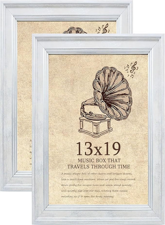 13x19 Picture Frame with Real Glass set of 2-Vintage Frames - Antique Style Frames for Wall - Ornate Frame for Rustic White Office or Home Decor Display Family Friends Wedding Gift