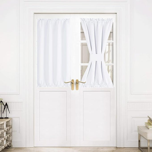NICETOWN Patio Door Curtain Window Treatment Draperies for Kitchen, Thermal Insulated Room Darkening 30x40 Inch Rod Pocket French Glass Door Curtain Panels, 1 Piece, Pure White