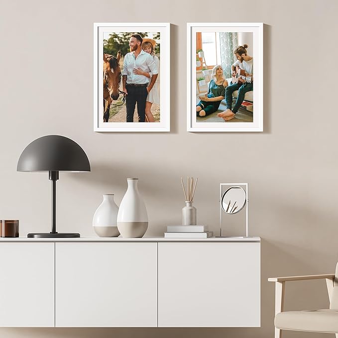upsimples 13x19 Picture Frame, Display Pictures 11x17 with Mat or 13 x 19 Without, Wall Hanging Poster Frames, White, 1 Pack