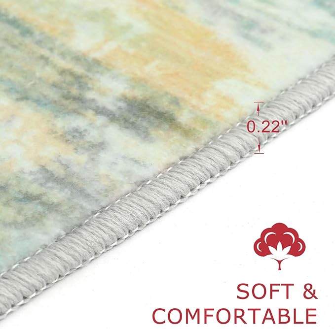KOZYFLY Modern Abstract Hallway Runner Rug, 2x8 Kitchen Rugs Non-Slip Washable Soft Striped Runner Rugs, Print Light Green Yellow Carpet Runner for Entryway Bathroom Laundry Room Foyer