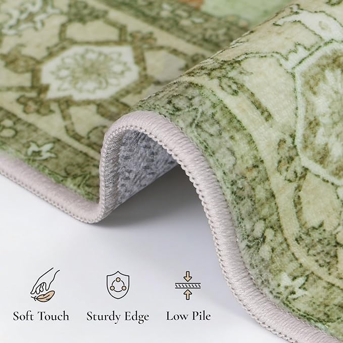GENIMO Runner Rug for Hallways Machine Washable, 2x12 Non Slip Boho Vintage Lightweight Washable Runners, Thin Floor Rugs for Entryway Hallway Bathroom Laundry Room Corridor, Brick Sage