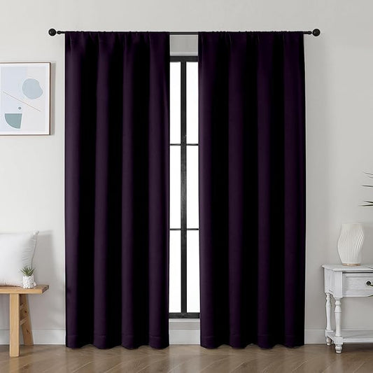 Simplebrand Ava BlackBerry Blackout Curtains for Bedroom 72 Inch Length 2 Panels Set, Privacy Thermal Insulated Rod Pocket Window Curtains for Patio French Door Front Door, W40 x L72 Inch