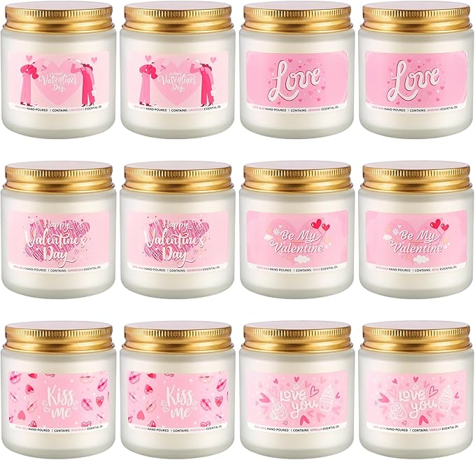 Set of 12 Valentines Scented Candles -3.5oz Romantic Candle Gifts for Her,Wife, Girlfriend,Wedding Day,Anniversary, Long Lasting Soy Candles