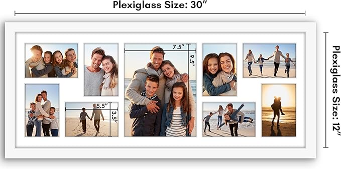 Americanflat 12x30 Collage Picture Frame with Polished Plexiglass - Multi Picture Frames Fit One 8x10 and Eight 4x6 Photos or Use as One 12x30 Frame - Signature Collection - White