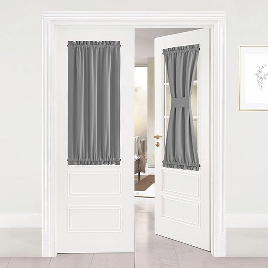 NICETOWN Blackout Door Curtain - Thermal Insulated Room Darkening Rod Pocket Privacy French Door Panel for Doorways, 25 inch Wide by 40 inch Long, Silver Grey, 1 Piece