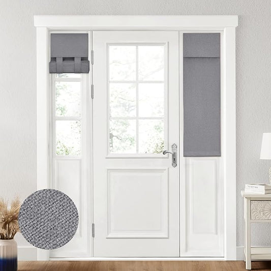 HOMEIDEAS 100% Linen Blackout Sidelight Curtains for Front Door, Side Door Window Curtains, Small Window,Thermal Insulated Covering, 1 Panel, W12 X L40 Inch, Dark Grey