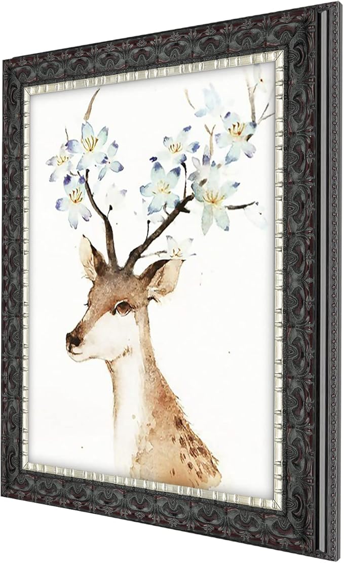 Golden State Art, 8X10 Ornate Finish Photo Frame, Black with Silver & Burgundy Color, Real Glass