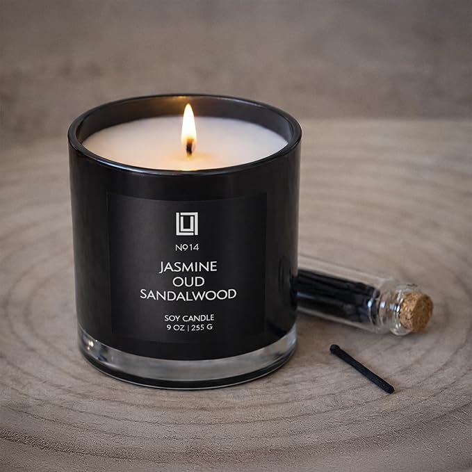 Lulu Candles | Saffron & Amber | Notes: Jasmine, Saffron, Cedar, & Amber | Smells Woody & Floral | Luxury Scented Soy Jar Candle | Hand Poured in The USA | Highly Scented Long Lasting (9 Oz.)