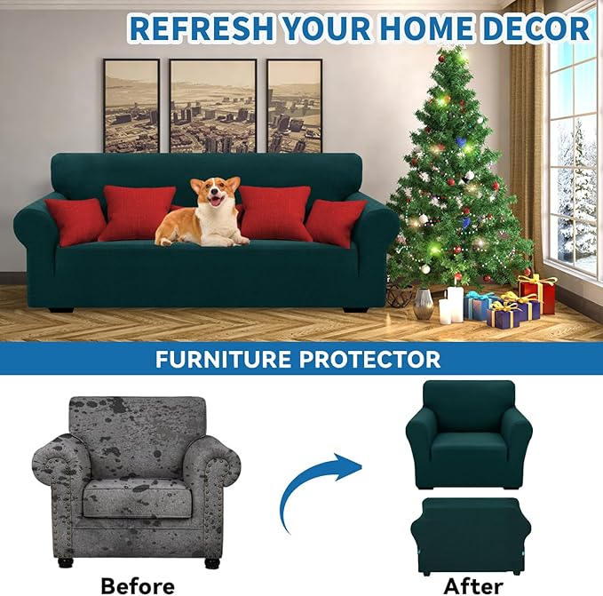 XINEAGE 2026 New Stretch Armchair Covers 1 Piece Chair Slipcovers Chair Protector for Living Room Thick Soft Chair Cover with Elastic Bottom Couch Cover for Pets Kids (31"-46", Blackish Green)