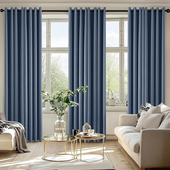 MIULEE Stone Blue Blackout Curtains for Bedroom Living Room 84 Inches Long 2 Panels, Thermal Insulated Room Darkening Drapes Grommet Noise Reducing Light Blocking Window Treatments 50x84 Inch