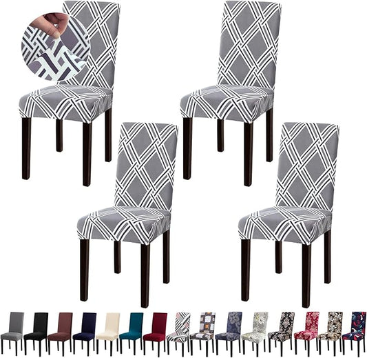 Chair Covers for Dining Room Set of 4, Dining Chair Covers, Kitchen Chair Covers, Stretch Removable Washable Dining Chair Slipcovers for Home, Hotel, Banquet, Grey Rhombus