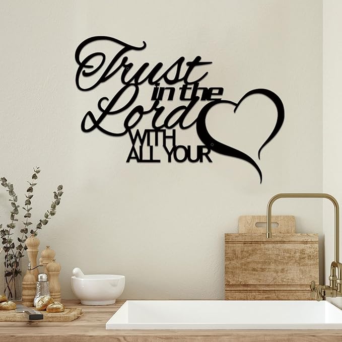 ESTART Trust in the Lord with all Your Heart Metal Sign, Metal Bible Verses Wall Art, Religious Quotes Wall Decor, Inspirational Love Theme Hanging Sign for Home Dining Room Kitchen Door Decorations