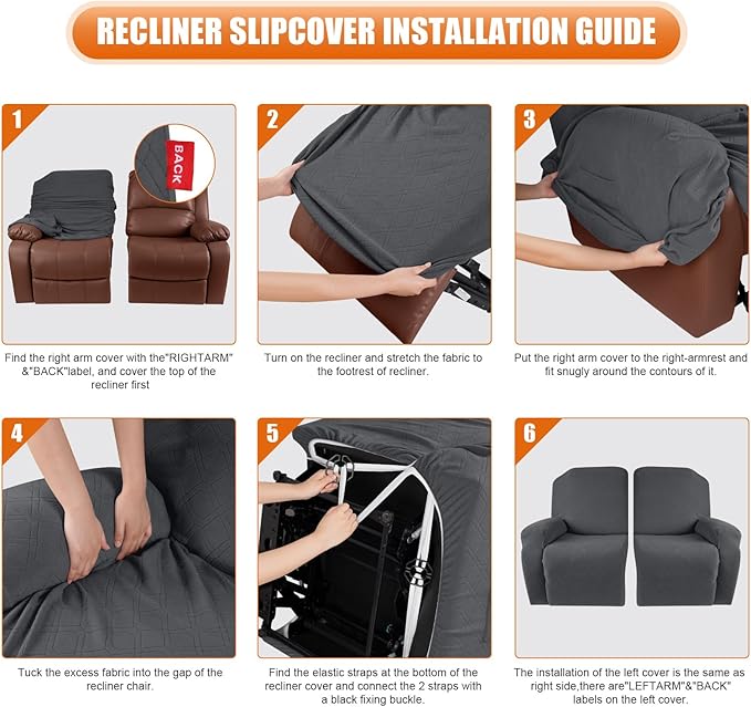 VANSOFY Recliner Cover, 2-Pieces Stretch Reclining Couch Cover with Pockets Loveseat Sofa Slipcovers Soft Washable Furniture Protector for Dogs Cats(Charcoal Gray)