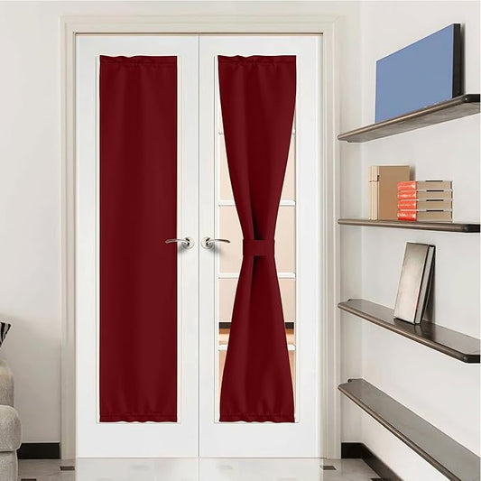 NICETOWN Sidelight Door Curtains - Thermal Insulated Blackout Window Curtains for French Front Small Shade for Side Patio Glass Christmas Door, Burgundy Red, W12 x L72 inch, 1 Panel