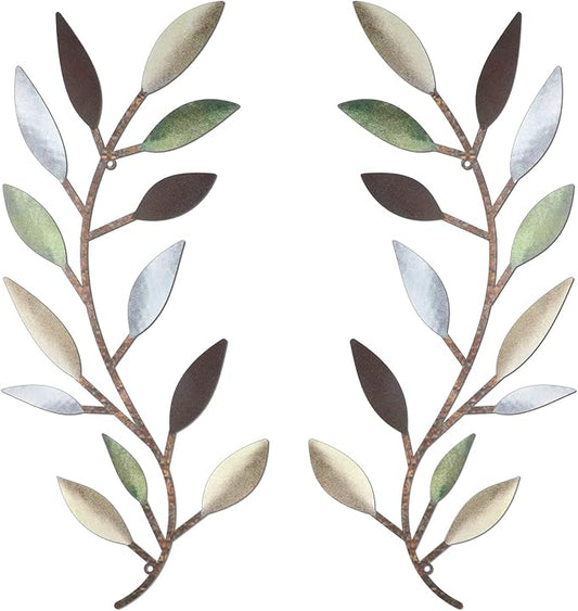 Zhengmy 2 Pieces Metal Tree Leaf Wall Decor Vine Olive Branch Leaf Wall Art Living Room, Hallway Wall Decor Outdoor Decoration(Colorful)