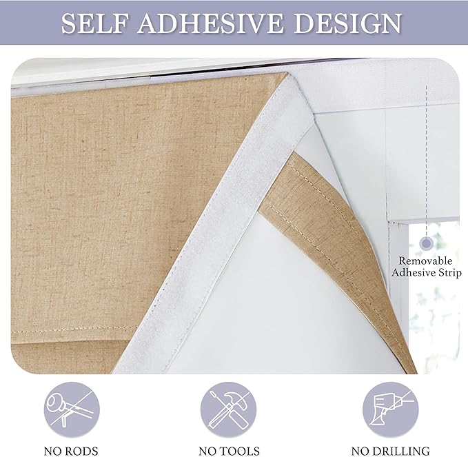 RYB HOME French Door Blinds Totally Blackout, Linen Blended Window Decor 100% Blackout Privacy Skylight Patio/French Glass Door Window Shades, W26 x L69 inch, Camel, 1 Panel