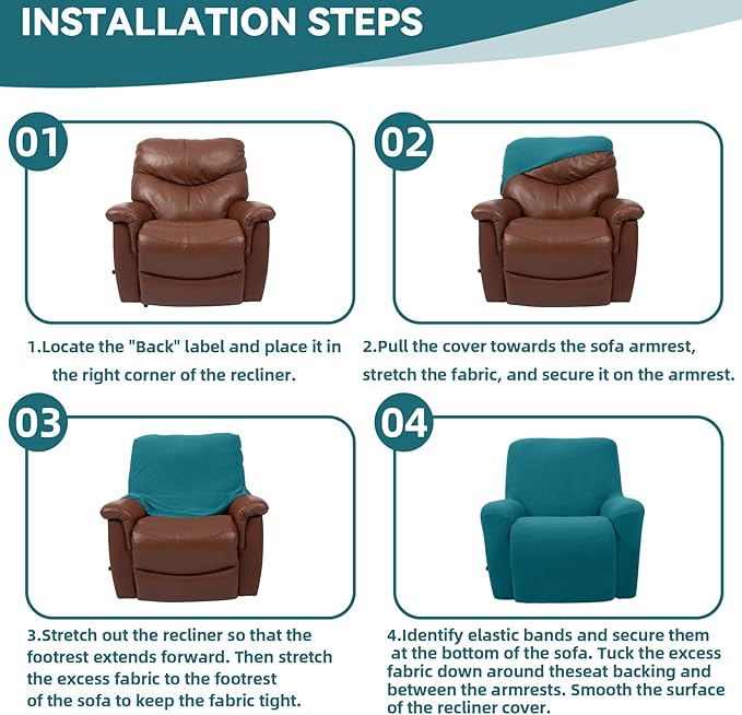 Cupuamon Recliner Chair Covers,Lazy Boy Recliner Covers Stretch Reclining Covers 1 Piece Furniture Protector with Elastic Bottom for Dog,Kids-Peacock Blue