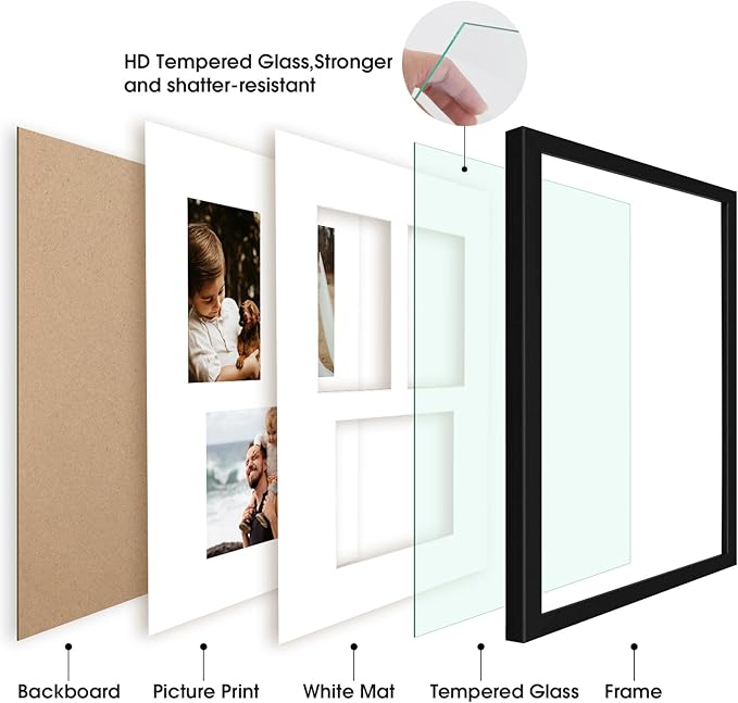 Golden State Art, 11x14 Black Wood Picture Frame - White Mat for 5x7 and 4x6 Photos - Real Glass, Sawtooth Hanger, Swivel Tabs - Wall Mounting - Great for Posters, Weddings, and Engagements