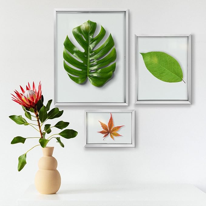 Golden State Art Silver Floating Picture Frame for 11X14, 2-8X10, 4-5X7 Photos, Metal, Modern or Contemporary, Wall Mount