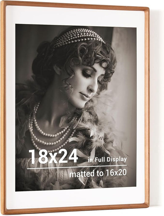 18 x 24 Poster Frame, USA-Sourced Cherry Wood Picture Frame with HD Tempered Glass, Handcrafted Rounded Corner 18x24 Wooden Frames Matted to 16x20 Photos, Horizontal or Vertical Wall Display