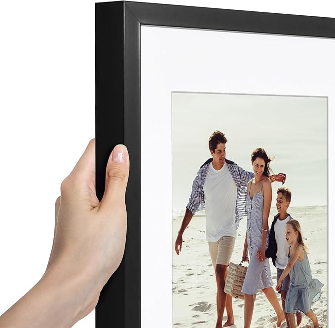Americanflat 11x14 Picture Frame with Shatter-Resistant Glass - Use as 8x10 Frame with Mat or Display 11x14 Photo Without Mat - Soho Collection - Deep Molding Picture Frames for Wall Display - Black
