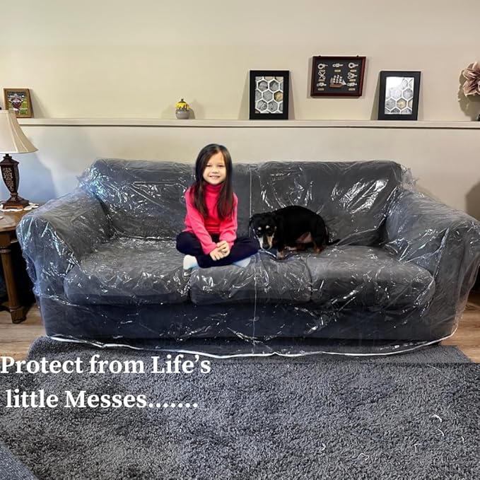 Evelots Clear Couch Cover - Thick Heavy Duty Vinyl 3 Seat Sofa Cover for Protection Against Cat & Dog Clawing - Stain & Dust Protector - Waterproof Slipcover for Moving & Storage