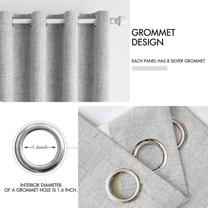 MIULEE Linen Curtains for Bedroom 100% Blackout Thermal Insulated Glacier Gray Grommet Room Darkening Curtains & Drapes for Living Room Nursery 52 x 63 Inch (2 Panels)
