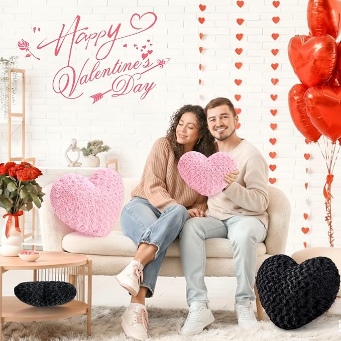 Heart Pillow Black Throw Pillows, Soft Fluffy Decorative Pillows for Bed Couch Chair, Cute Heart Shaped Room Decor Gifts for Valentine Anniversary Birthday Mothers Christmas (Medium, 20"x15")