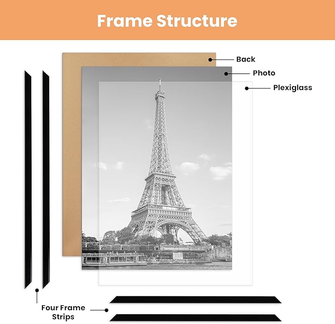 upsimples 18x24 Picture Frame Black 3 Pack, Scratch-Proof Poster Frames 18 x 24 for Photo Gallery - Slide-In Strips, Horizontal or Vertical Wall Mounting