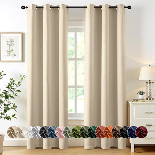 MIULEE Cream Beige Blackout Curtains for Bedroom Living Room 72 Inches Long 2 Panels, Thermal Insulated Room Darkening Drapes Grommet Noise Reducing Light Blocking Window Treatments 40x72 Inch