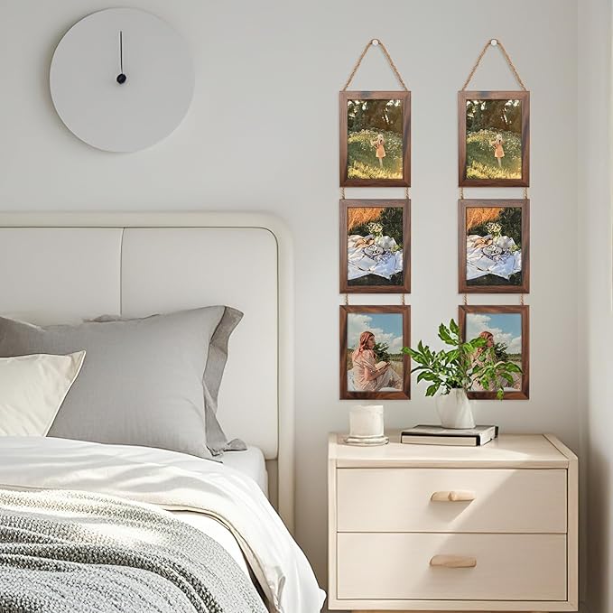 Lavezee 5x7 Picture Frames Collage Walnut Brown, 3 Opening 5 x 7 Hanging Picture Frames Vertical for 5 by 7 Inch Photos for Wall Decor