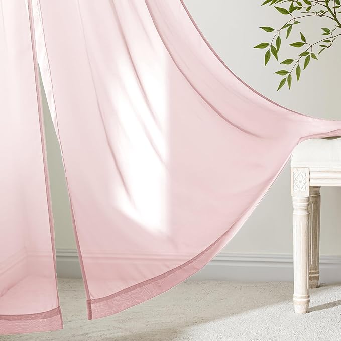 MIULEE Blush Pink Sheer Curtains 72 Inches Long, 4 Panels Set, Light Filtering Rod Pocket Voile Drapes for Living Room and Bedroom, Airy Soft Fabric Window Treatments, 42 x 72 Inches