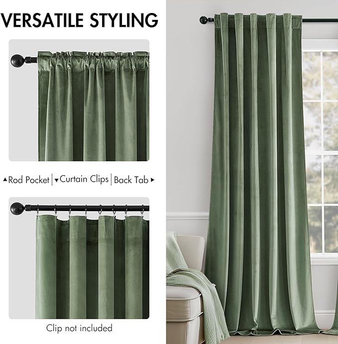 MIULEE Sage Green Velvet Curtains 84 inches - Luxury Blackout Curtains for Bedroom Living Room Thermal Insulated Super Soft Window Drapes Back Tab Rod Pocket, W52 x L84 inches, 2 Panels