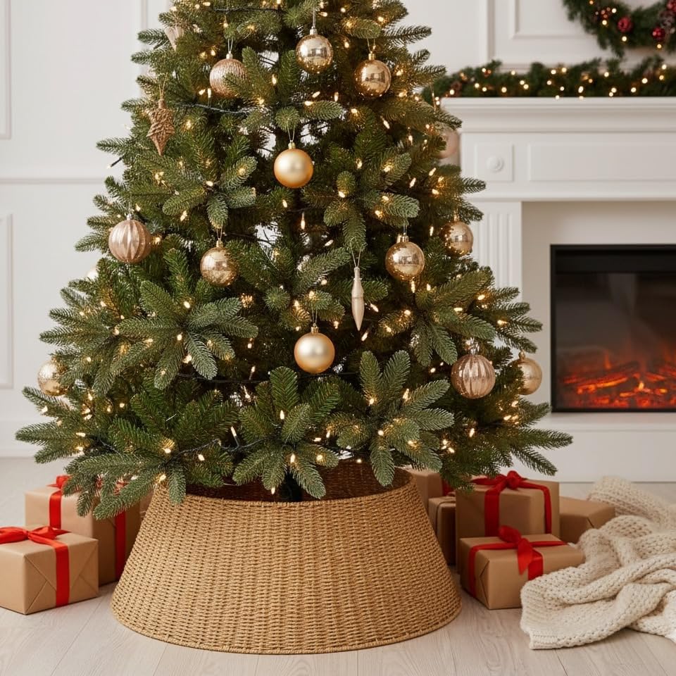 27in Farmhouse Christmas Tree Collar - Tree Basket - Natural Woven - Base Cover for Christmas Tree - Tree Skirt - Tree Ring - Image 4