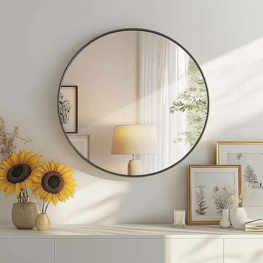 DUMOS Black Circle Mirror for Wall 20.02 inch, Bathroom Round Mirror for Over Sink, Bathroom, Entryway, Bedroom, Vanity