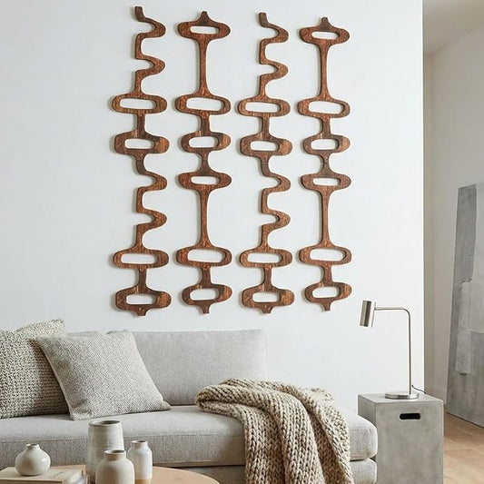 Wenqik 8 Pack Mid Century Modern Wall Decor Wood Midcentury Vintage Retro 3D Large Art Wall Sculpture Elegance Abstract Geometric Panels for Interior Living Room Home Office Bedroom(Brown)