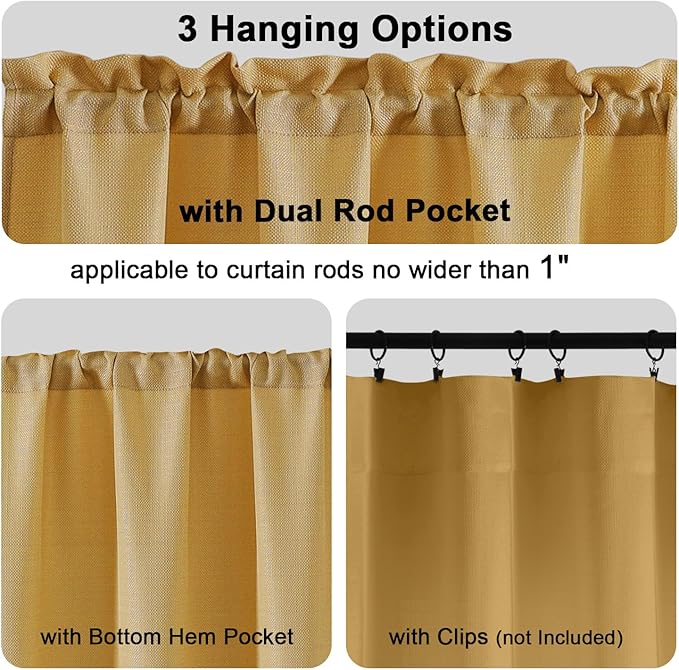 Chyhomenyc Gold Curtains 54 Inch Length 2 Panels, Faux Linen Textured Semi Sheer Light Filtering Soft Airy Rod Pocket Window Treatment Drapes for Living Room Bedroom, Each 30 Wx54 L