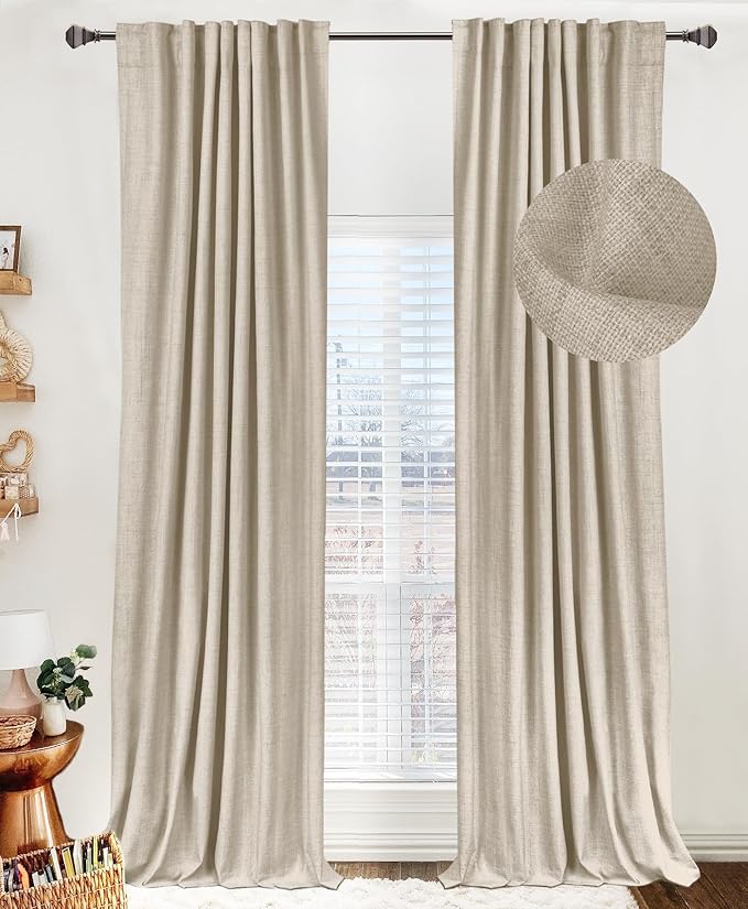 100% Blackout Shield Linen Blackout Curtains for Bedroom 80 Inches Long, Back Tab/Rod Pocket Living Room Drapes, Thermal Insulated Blackout Curtains 2 Panels Set, 50" W x 80" L, Oatmeal
