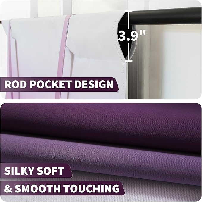 COSVIYA 100% Blackout Ombre Purple Adjustable Tie Up Curtains for Kitchen Thermal Insulated Room Darkening Valance Rod Pocket Balloon Roman Shade for Small Window,48" L x 34" W, 1 Panel