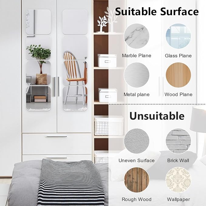 Shiftshade Wall Stickers - Unbreakable Self-Adhesive Mirror Tiles for Bedroom, Home, Gym, Door - Acrylic Shatterproof Sheets, Panels (8x8 Inch, 4 Pcs)