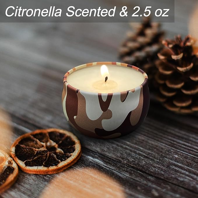 3 Packs x 2.5 oz Citronella Candles Outdoor Set，Indoor Scented Soy Wax Candles Portable Travel Tin Gift Set for Home Garden Patio Balcony Decorative, Baby Shower Prizes
