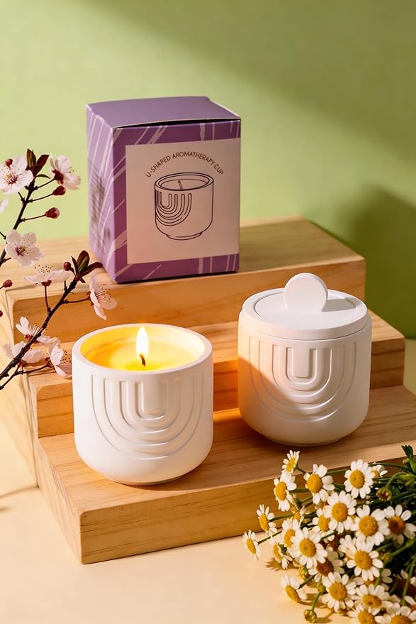 Viyffo Scented Candle – Sandalwood Aroma, Gift-Size 6.35oz Holiday Candle, Non Toxic Soy Candle in Handmade Snow White Plaster Ceramic Jar with Gift Box Perfect for Winter Gifts & Home Decor