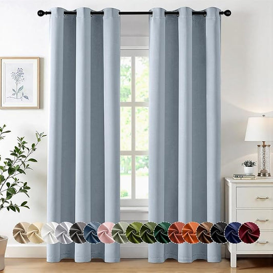 MIULEE Light Blue Blackout Curtains for Bedroom Living Room 84 Inches Long 2 Panels, Thermal Insulated Room Darkening Drapes Grommet Noise Reducing Light Blocking Window Treatments 40x84 Inch
