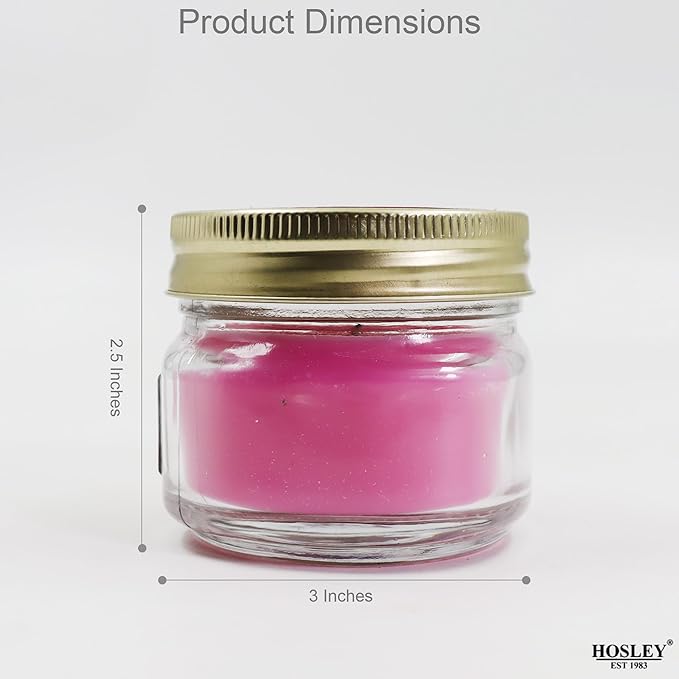 Hosley Jar Candle Pink Sunset Scented Classic 3oz Clear Glass Jar Single Wick Candle, Over Upto 20 Hours of Burn Time, Ideal for Creating Relaxing Ambience & Holiday Gifting