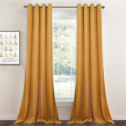 StangH Gold Velvet Curtains 84 inches - Soft Smooth Light Blocking Drapes Privacy Protect Noise Absorb Window Draperies for Kids Room, Warm Gold, W52 x L84 inches, 2 Panels