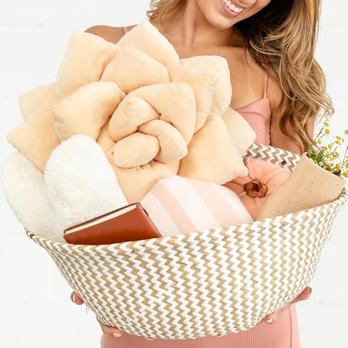 Green Philosophy Co. Succulent® Pillow 16" – Soft 3D Decorative Flower Throw Pillow, Unique Blush Peach Plush Flower Cushion, Perfect for Couch, Sofa, Bedroom Decor, Gift for Plant Lovers