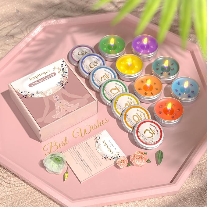 Chakra Candles Set of 7,Meditation Crystal Scented Candles Gift Set for Women, Spiritual Healing Candles for Promotes Positive Energy, Yoga, Cleansing, Manifesting, Relaxation