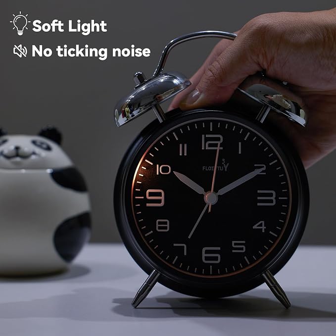 FLOITTUY (Loud Alarm for Deep Sleepers 4'' Twin Bell Alarm Clock, Stereo Digital Dial Alarm Clock with Backlight for Bedroom and Home Decoration(Streamer Black) - Image 3